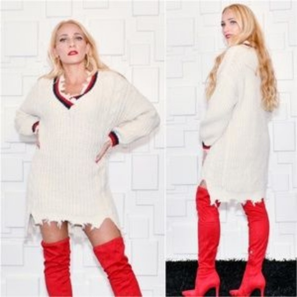 TREND DOLLZ Frayed Hem Distress Women Sweater - Picture 2 of 4